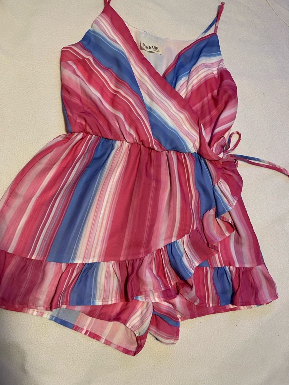 Peach Love California Pink & Blue Striped Wrap Romper